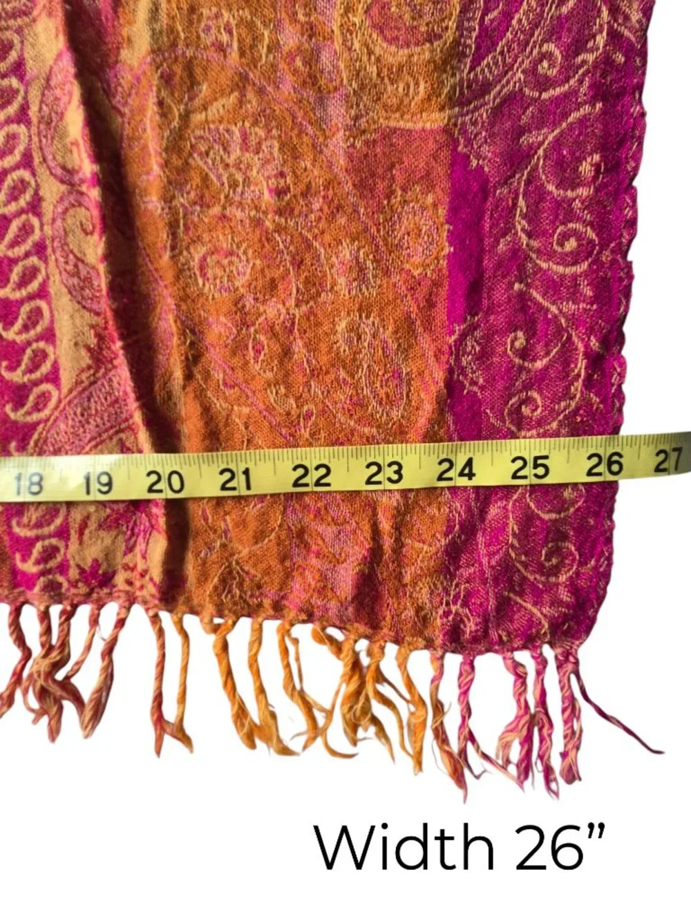 Charter Club Wool & Silk Scarf Jacquard Woven Fringe Detail 77” x 26”